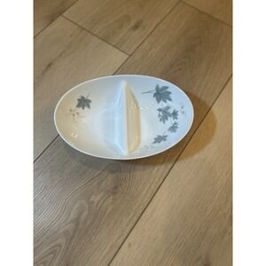 Noritake Cook n Serve Wild Ivy 102 Divided Vegetable Bowl Oval Japan China Grey